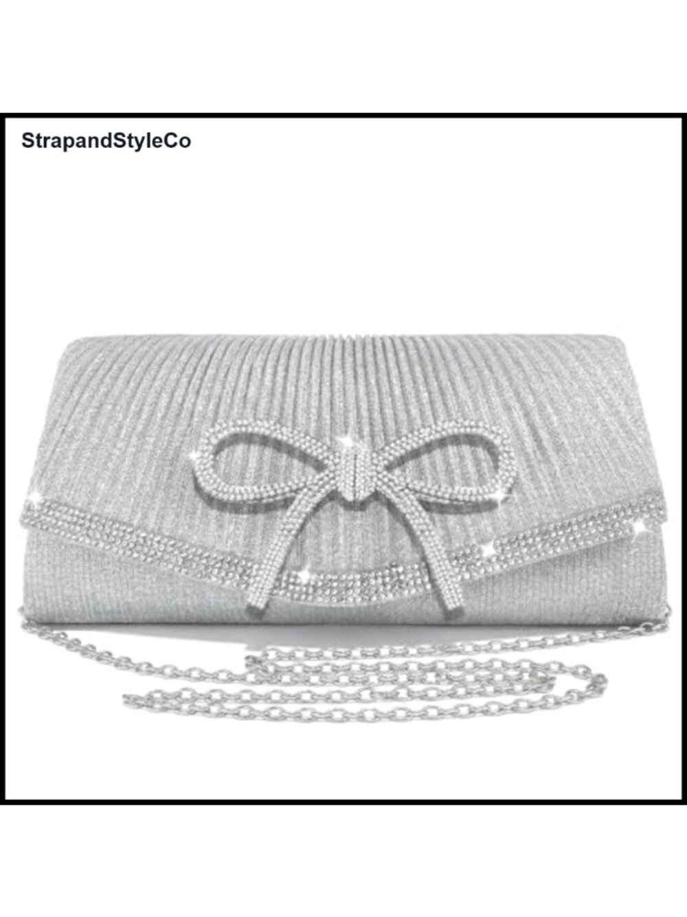 Rhinestone Bow Clutch Evening Bag with Detachable Chain